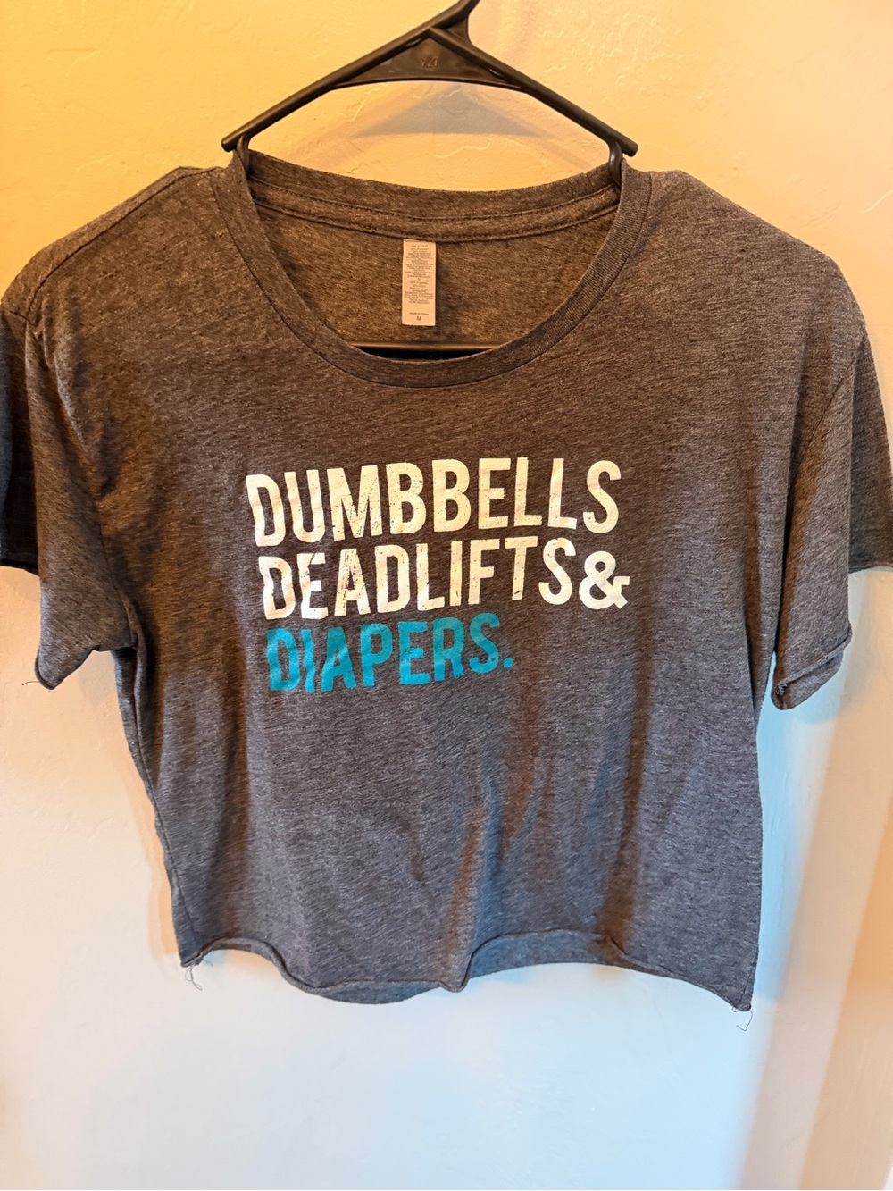 Gray Graphic Tee "DUMBBELLS DEADLIFTS & DIAPERS."